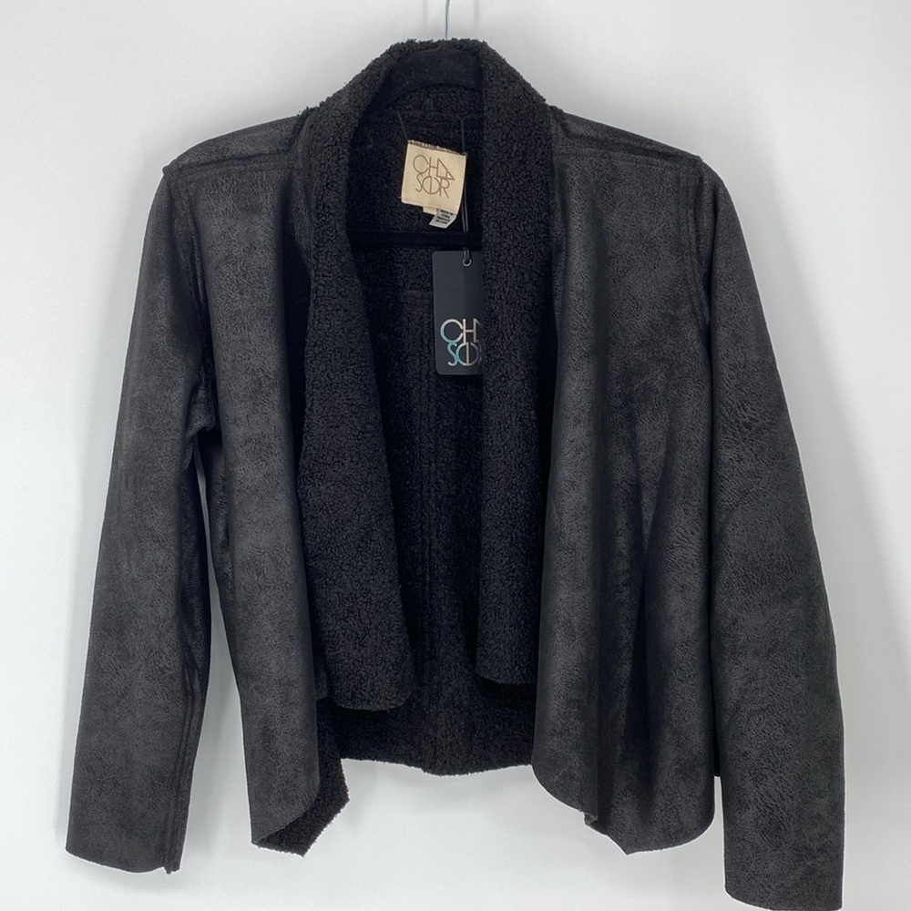 Chaser Faux Suede Shearling Reversible Waterfall Neck Jacket NWT Size Small